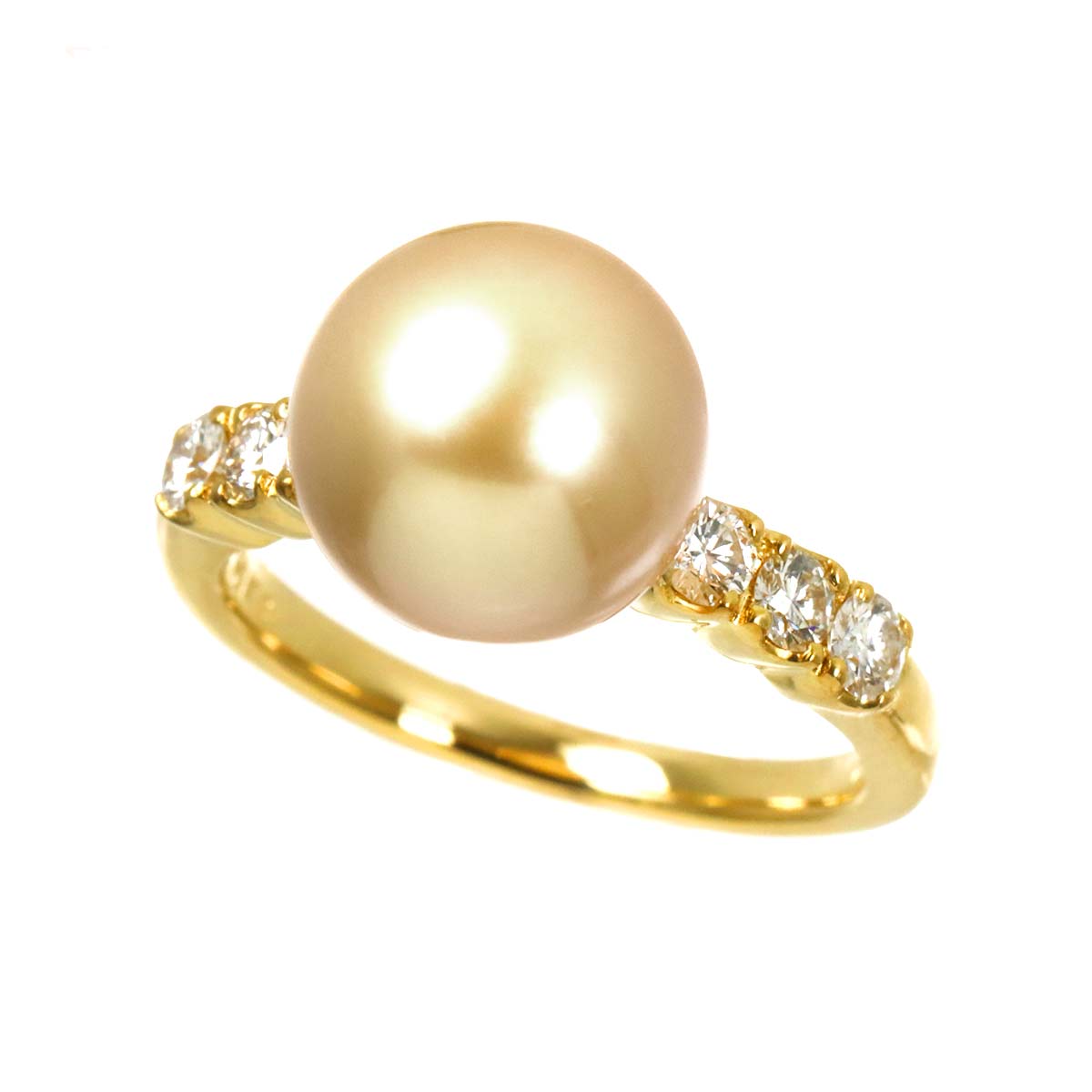 South Sea pearl 10.0mm Diamond Ring 18K YG 750 5.25-5.5(US)