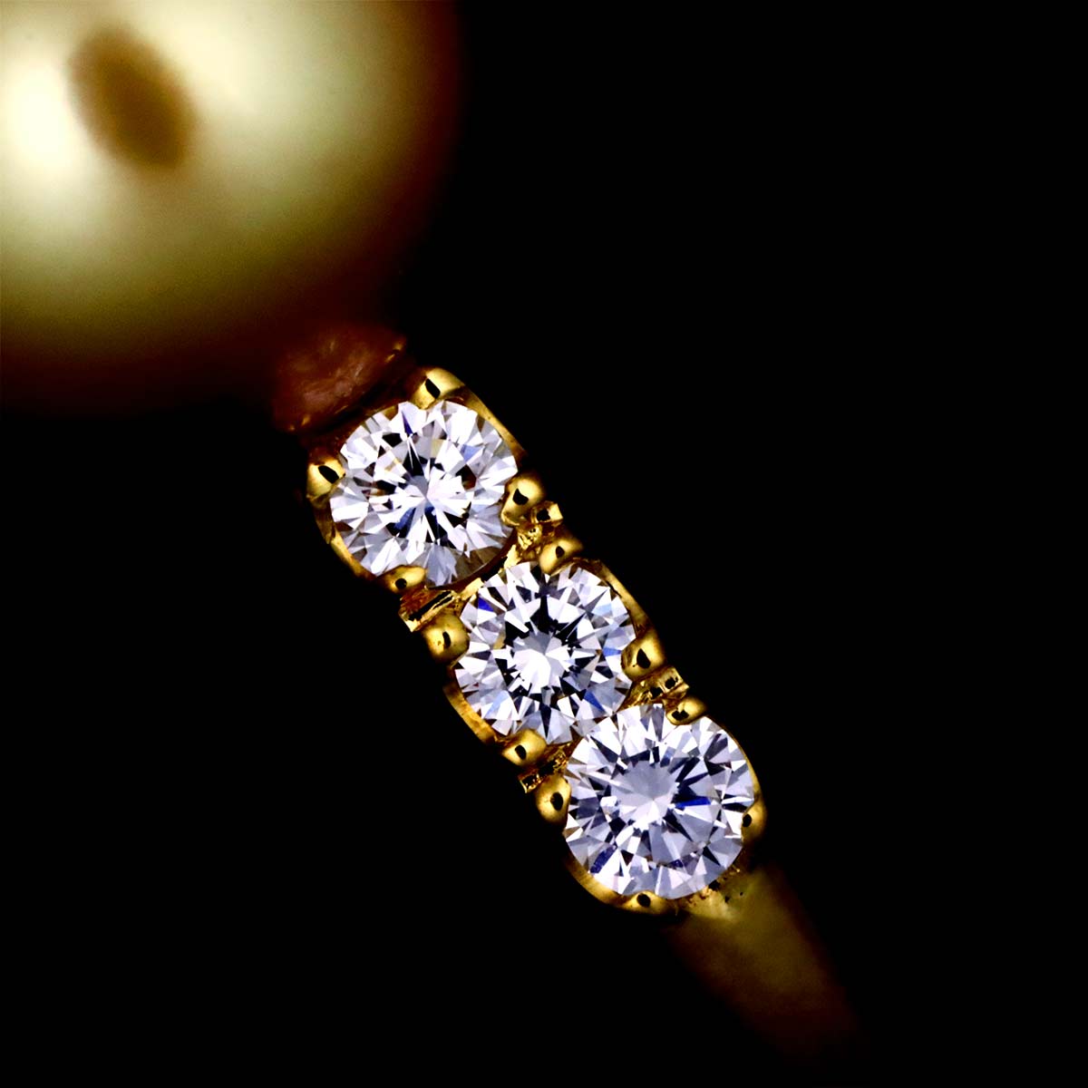 South Sea pearl 10.0mm Diamond Ring 18K YG 750 5.25-5.5(US)