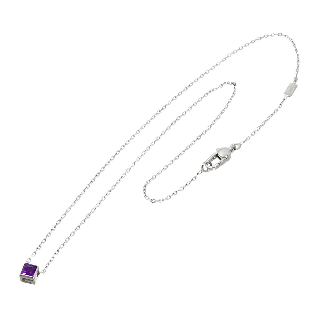 G Cube Amethyst Necklace 18K White Gold 750