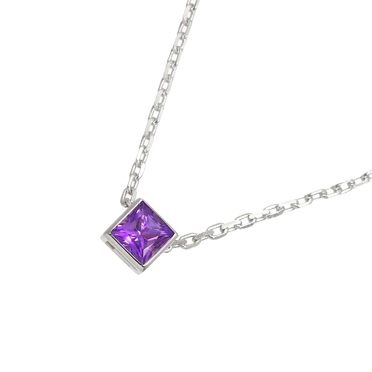 G Cube Amethyst Necklace 18K White Gold 750