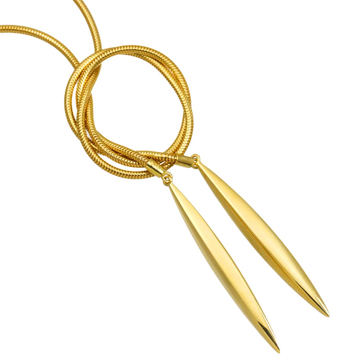 Feather Lariat Long Necklace 18K Yellow Gold 750
