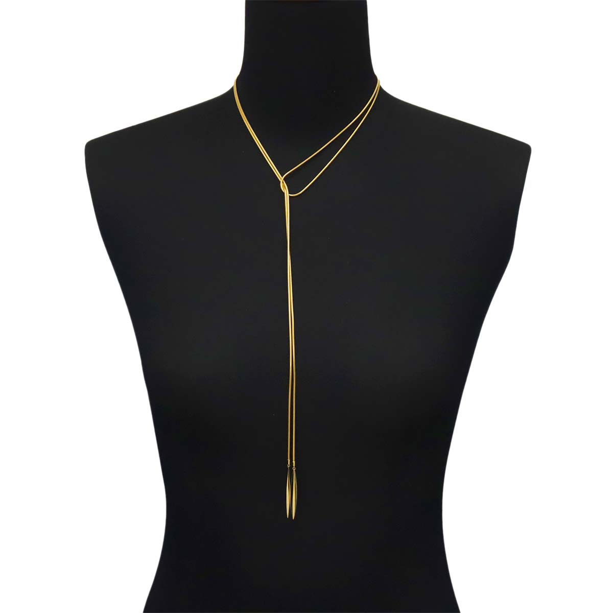 Feather Lariat Long Necklace 18K Yellow Gold 750