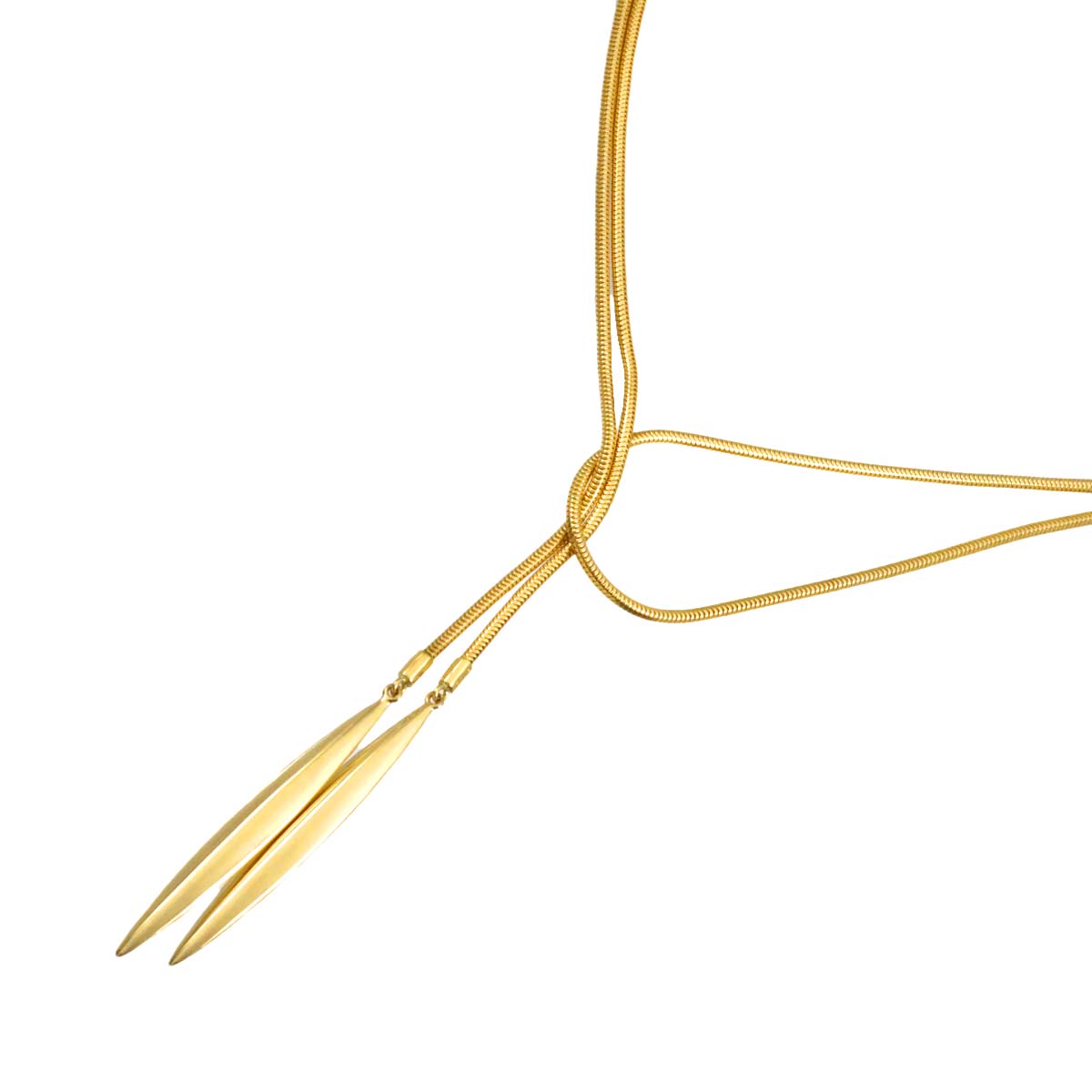 Feather Lariat Long Necklace 18K Yellow Gold 750