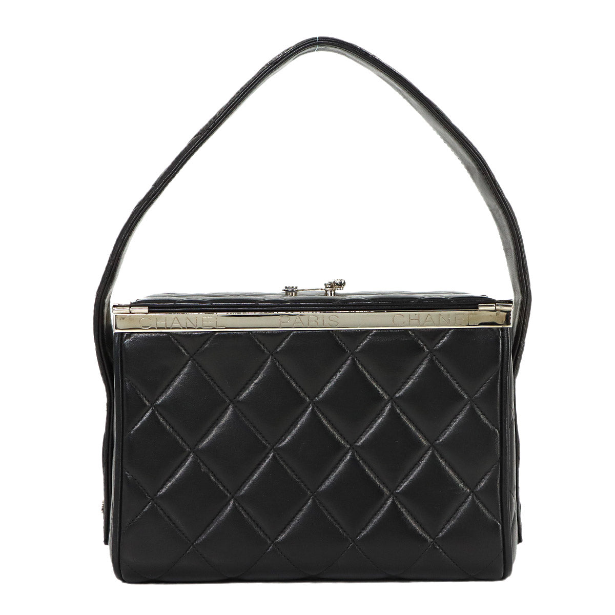 Matelasse Vanity Hand Bag Leather Black Purse