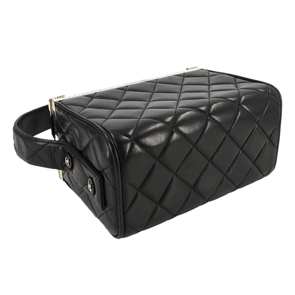 Matelasse Vanity Hand Bag Leather Black Purse