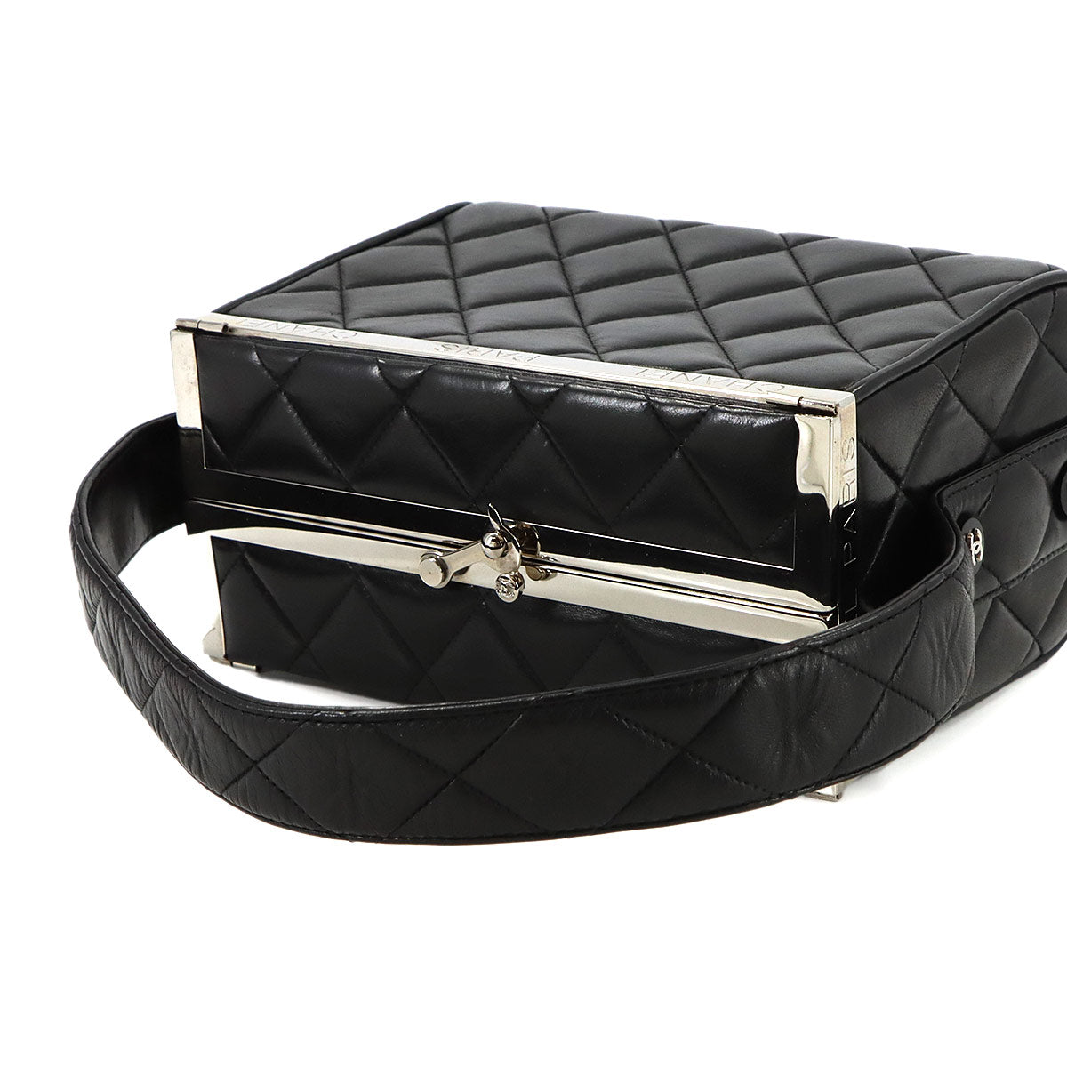 Matelasse Vanity Hand Bag Leather Black Purse