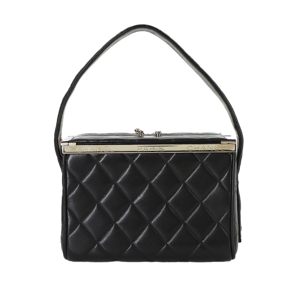 Matelasse Vanity Hand Bag Leather Black Purse