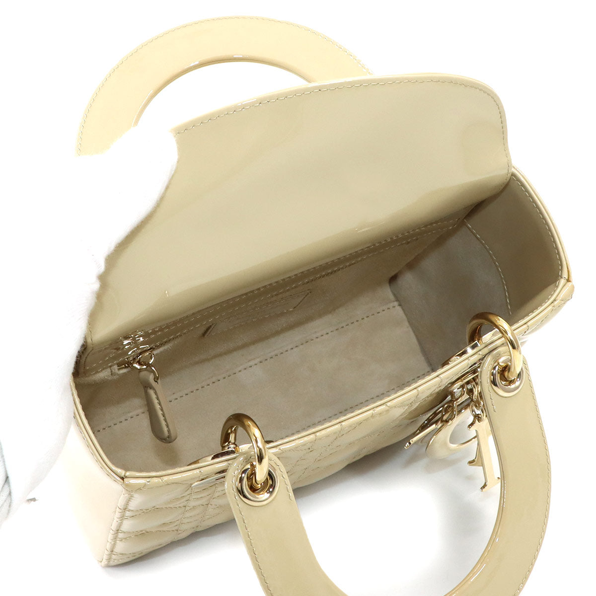 Lady Dior Small Hand Shoulder Bag Patent leather Beige