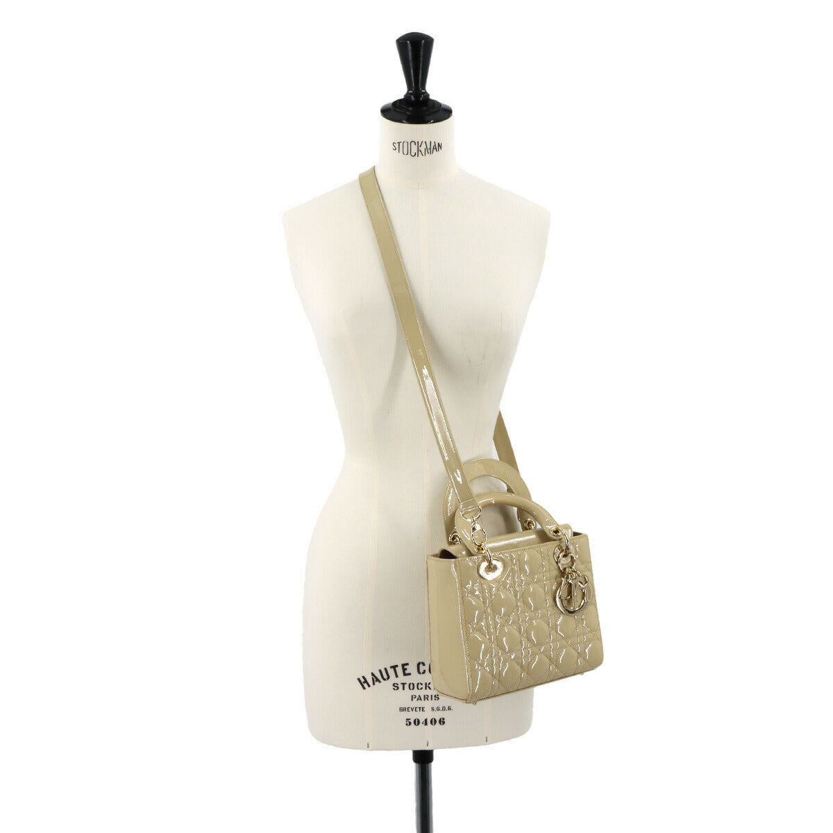 Lady Dior Small Hand Shoulder Bag Patent leather Beige