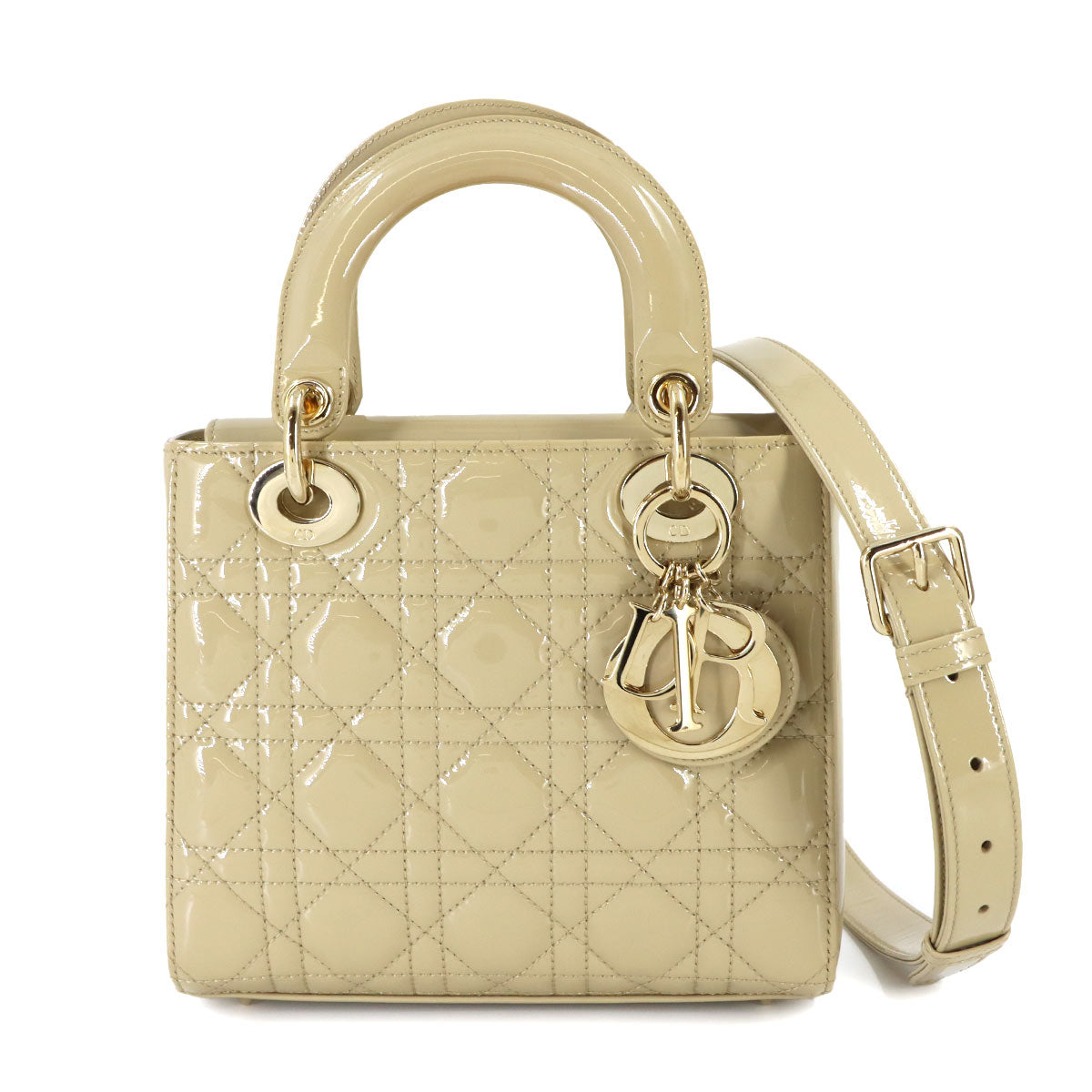 Lady Dior Small Hand Shoulder Bag Patent leather Beige