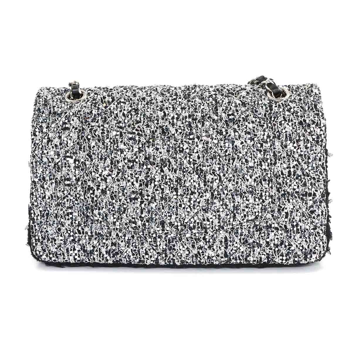 Matelasse Chain Shoulder Bag Tweed Sequins Black Gray A01112