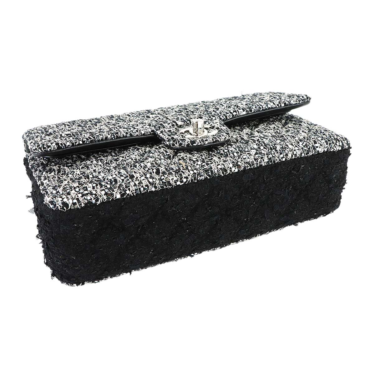 Matelasse Chain Shoulder Bag Tweed Sequins Black Gray A01112