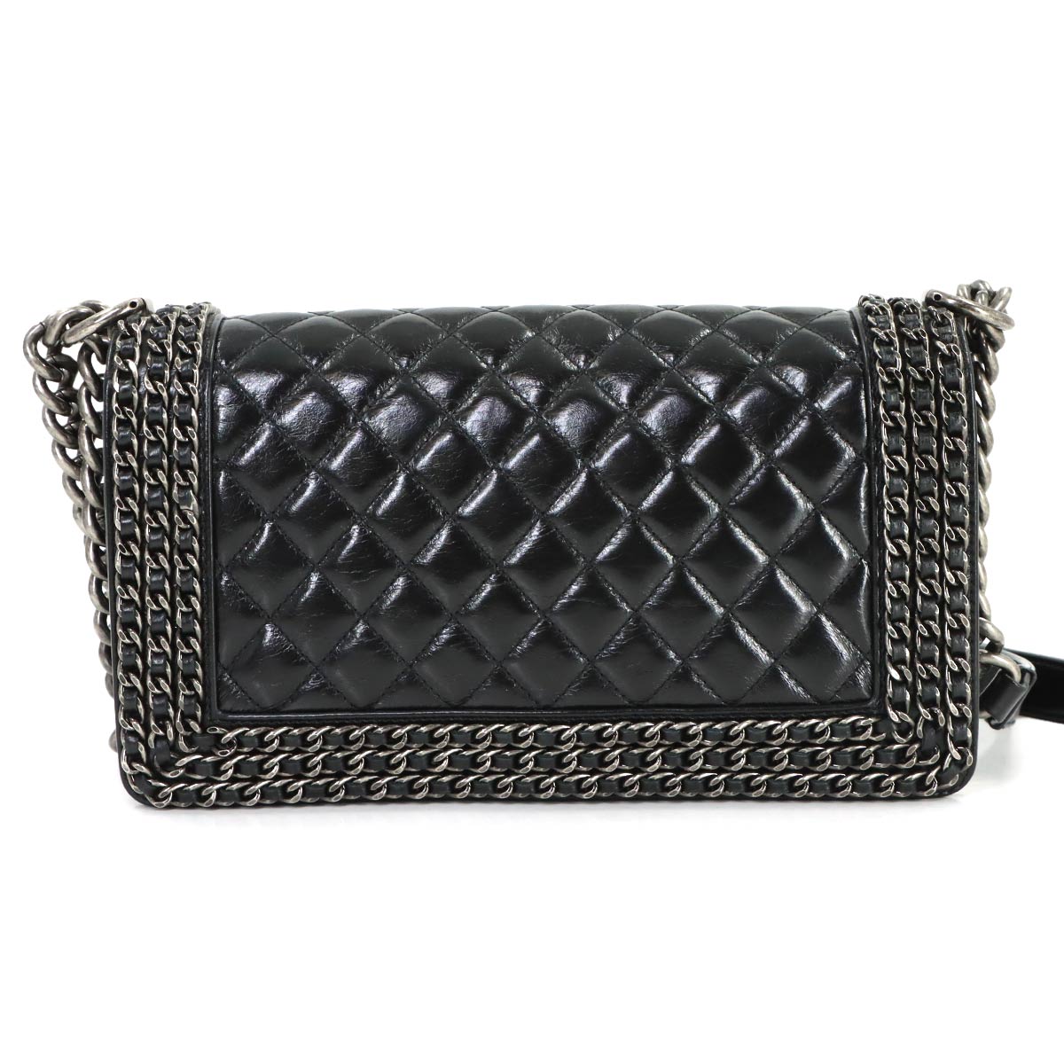 BOY CHANEL Chain Shoulder Bag Leather Black Purse