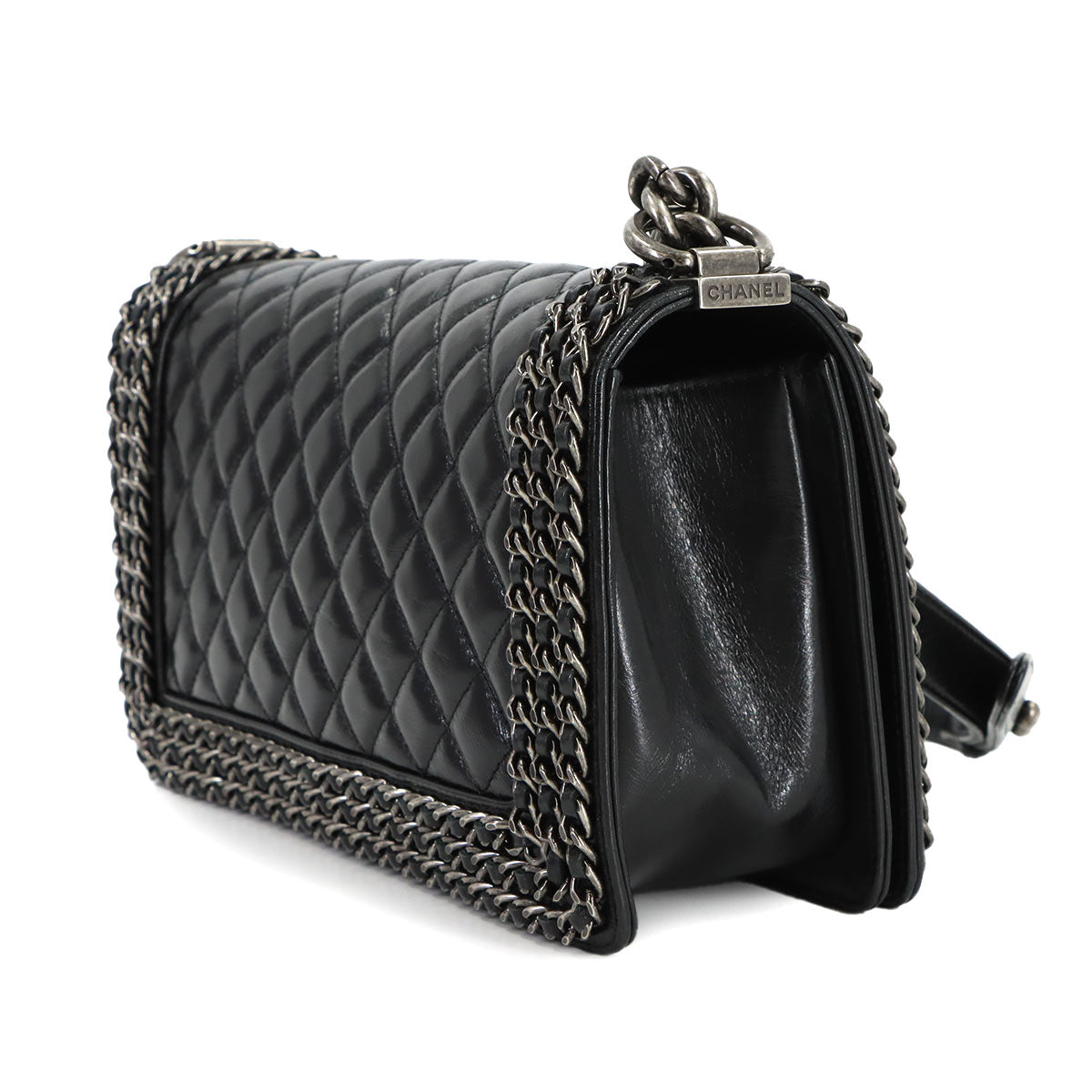 BOY CHANEL Chain Shoulder Bag Leather Black Purse
