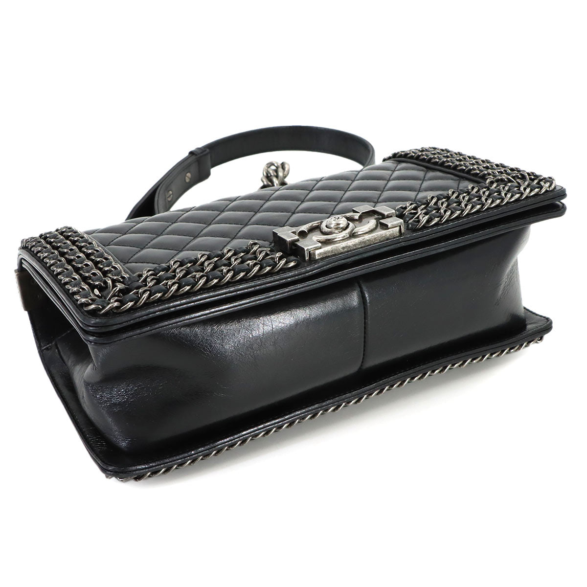 BOY CHANEL Chain Shoulder Bag Leather Black Purse
