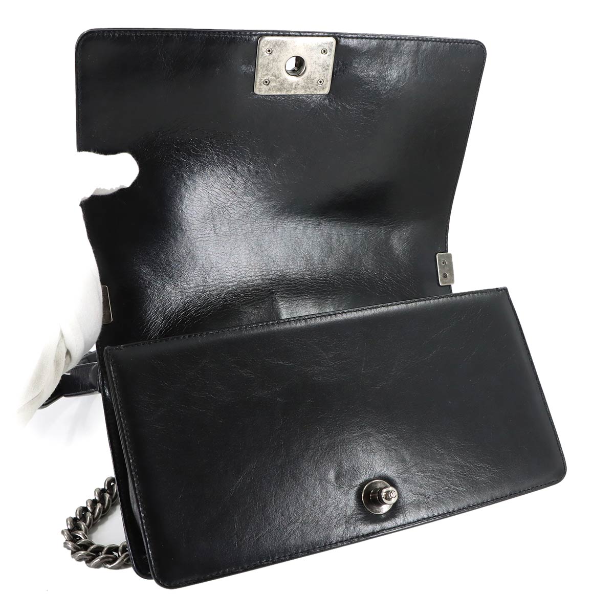 BOY CHANEL Chain Shoulder Bag Leather Black Purse