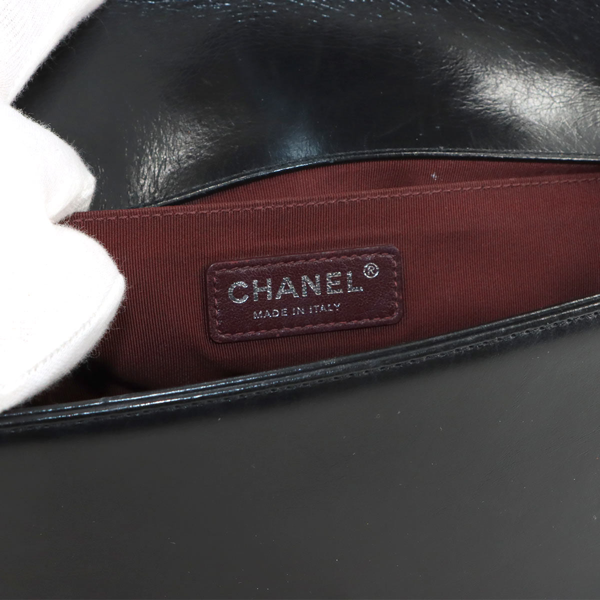 BOY CHANEL Chain Shoulder Bag Leather Black Purse
