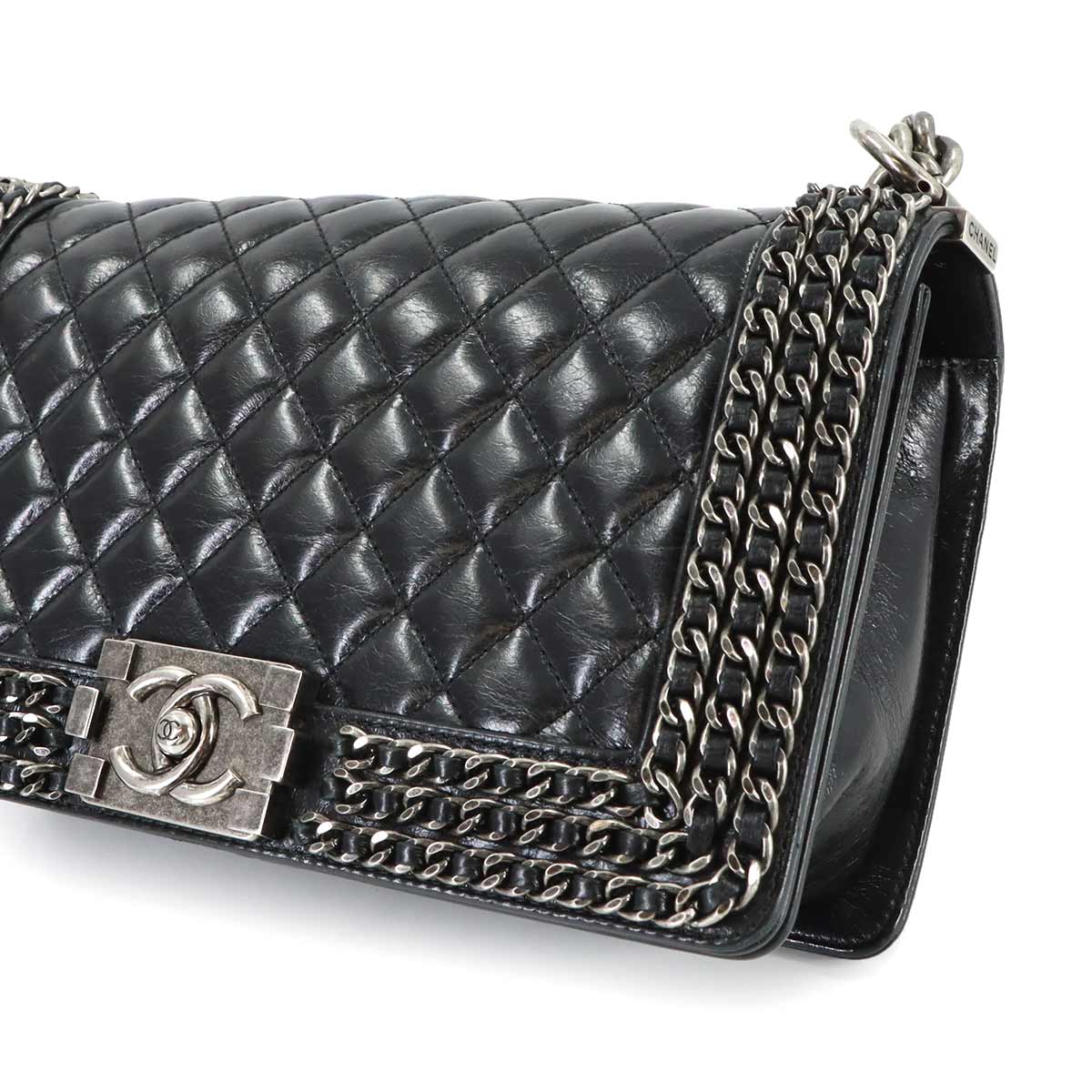 BOY CHANEL Chain Shoulder Bag Leather Black Purse