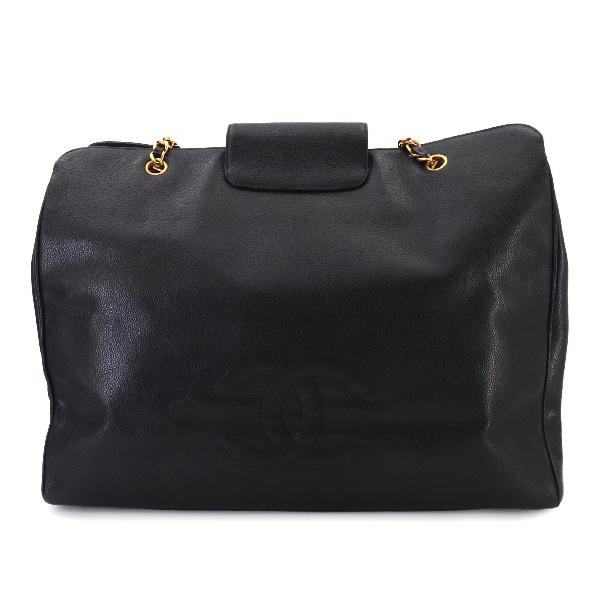 Super Model Chain Tote Bag Leather Black Vintage