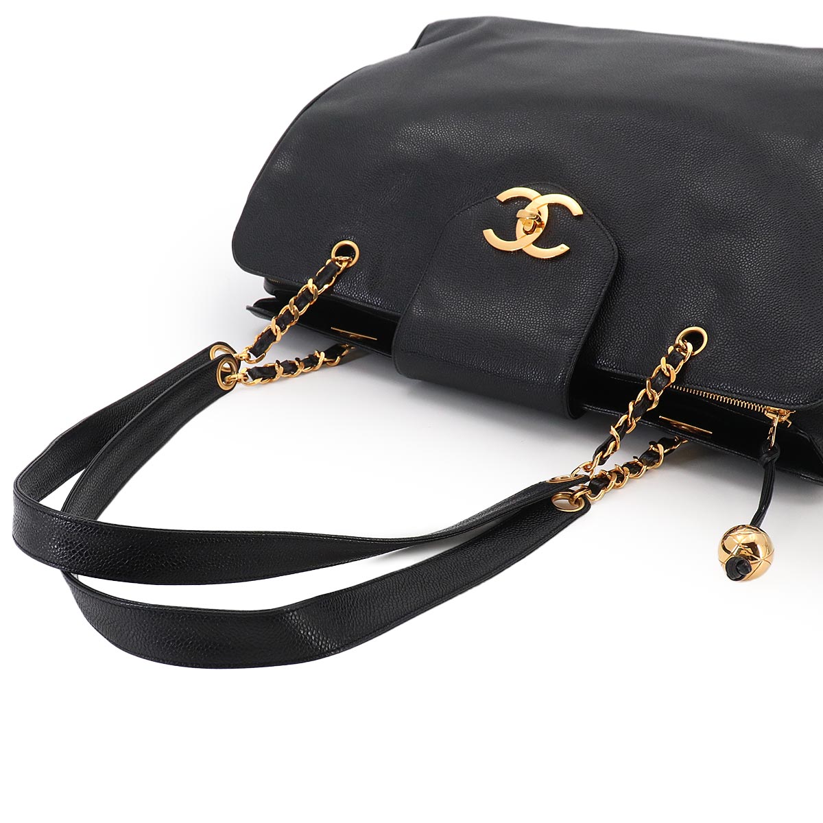 Super Model Chain Tote Bag Leather Black Vintage