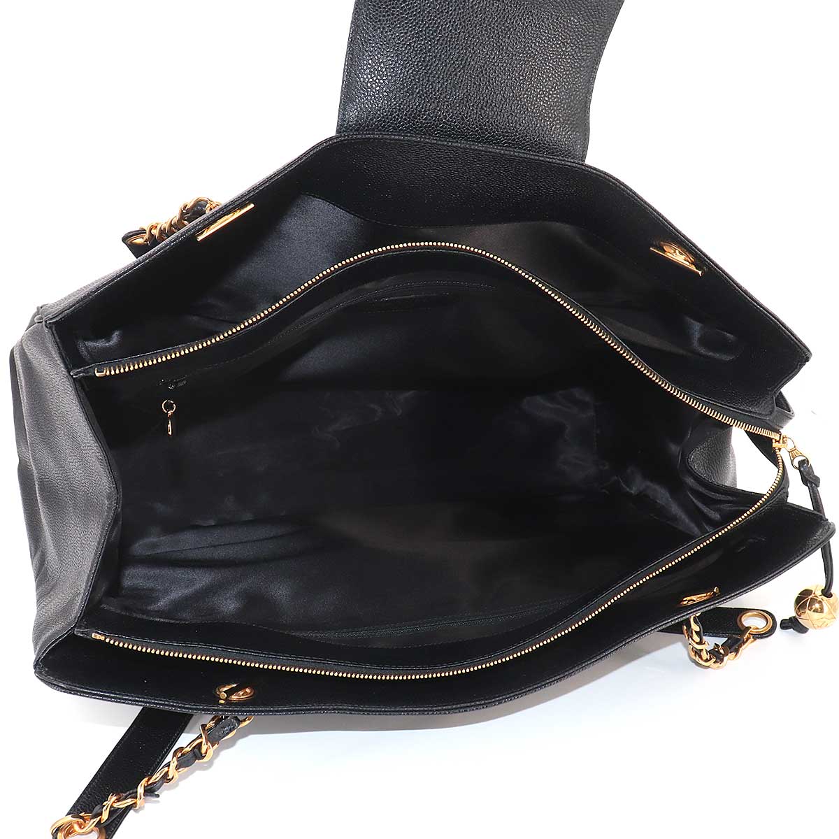 Super Model Chain Tote Bag Leather Black Vintage