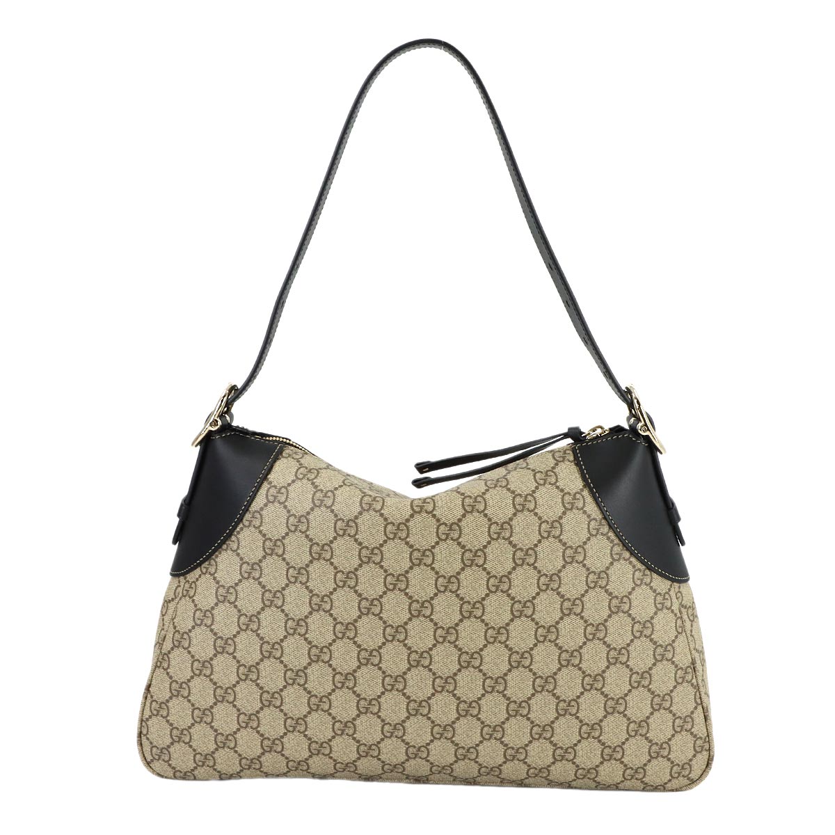 GG Emblem Large Shoulder Bag Leather Beige Black 815217