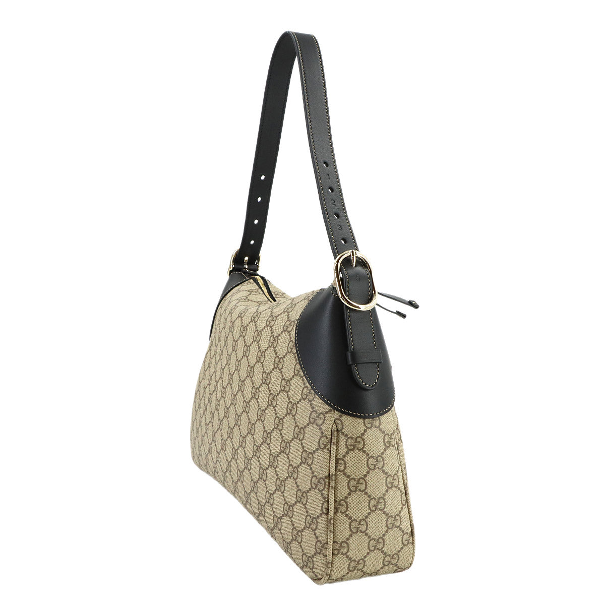 GG Emblem Large Shoulder Bag Leather Beige Black 815217