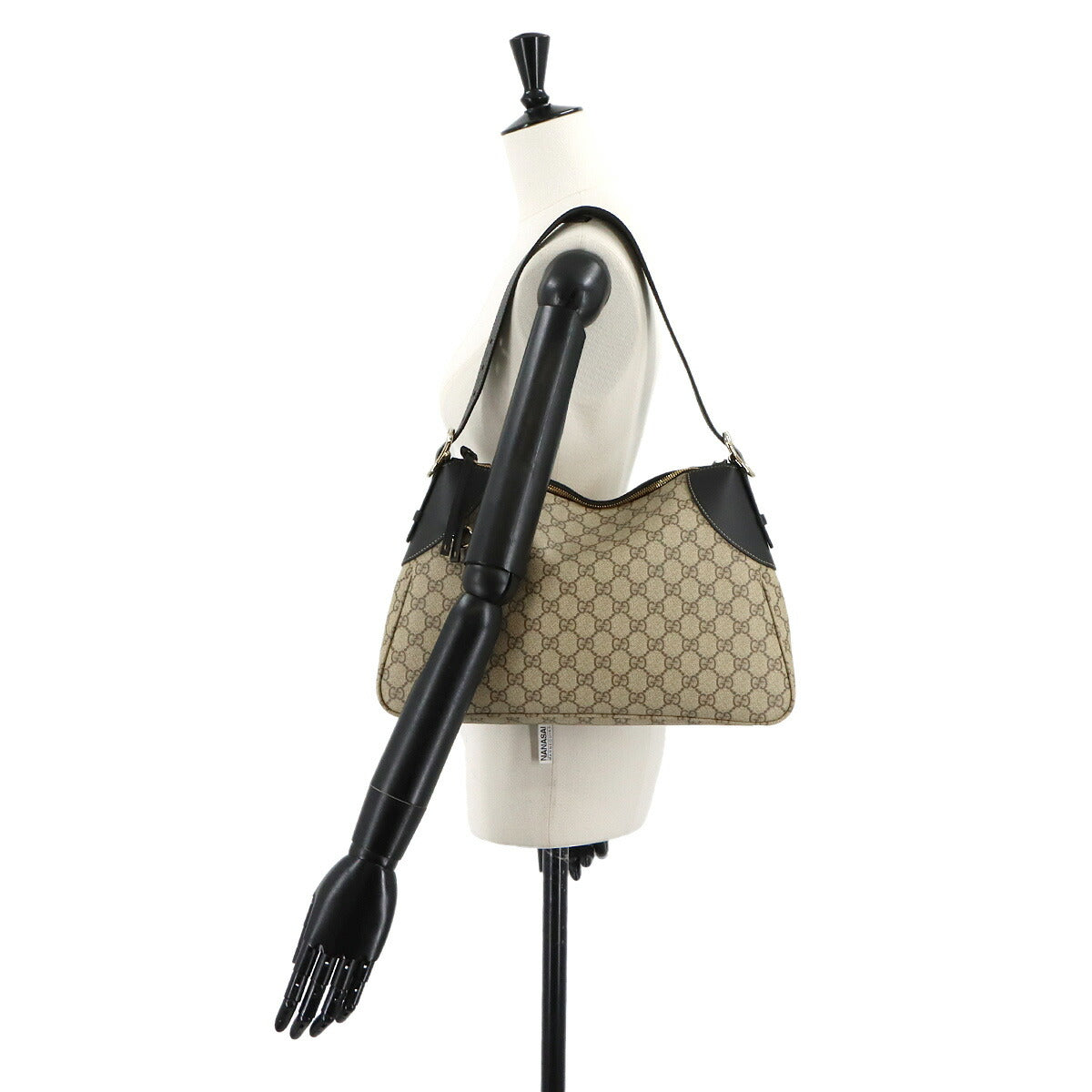 GG Emblem Large Shoulder Bag Leather Beige Black 815217