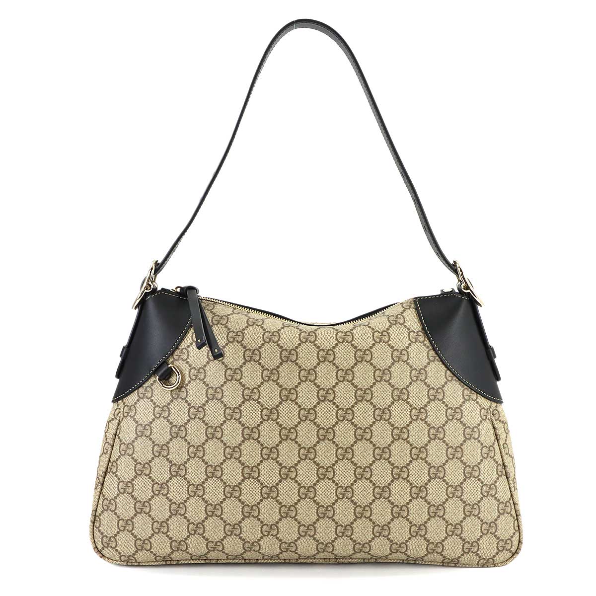GG Emblem Large Shoulder Bag Leather Beige Black 815217