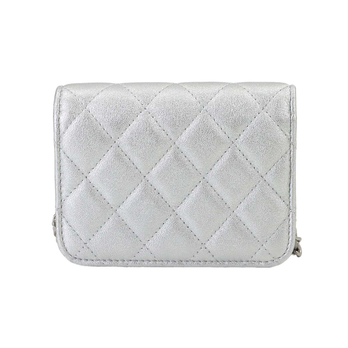 Mini Matelasse Chain Shoulder Bag Leather Silver Purse