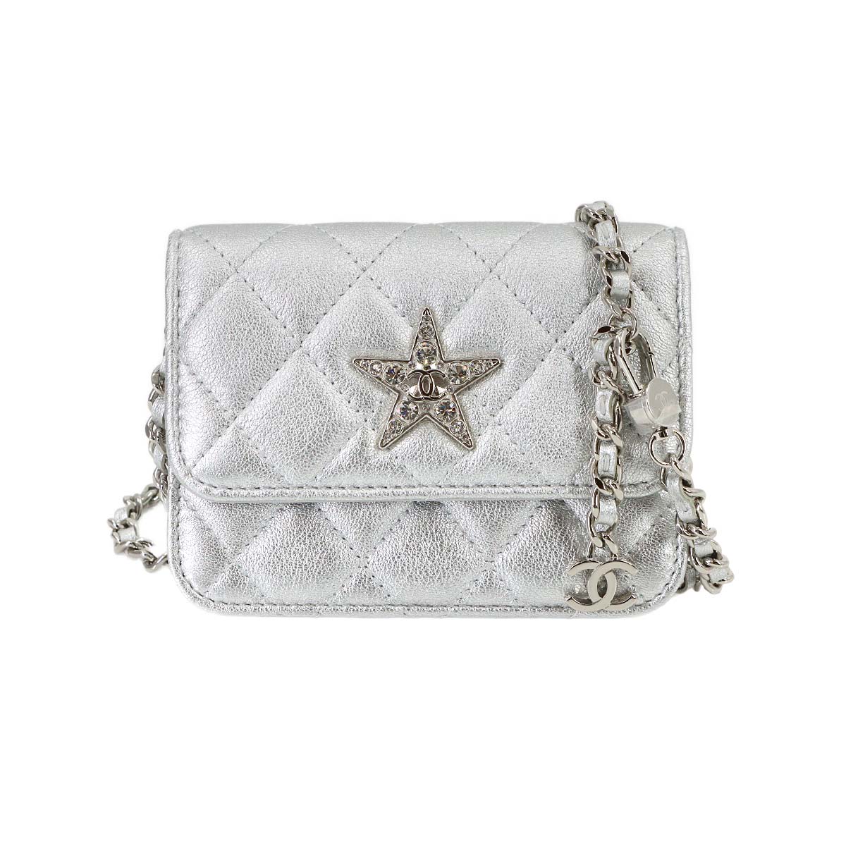 Mini Matelasse Chain Shoulder Bag Leather Silver Purse