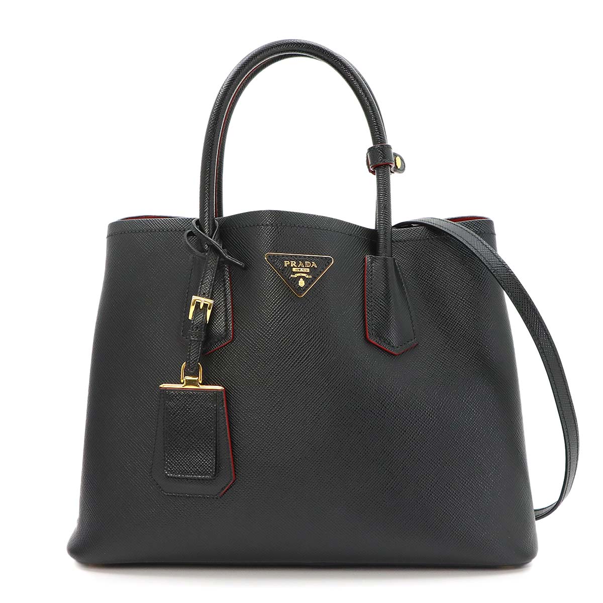 Tote Shoulder Bag Saffiano Leather Black Red BN2316 Purse