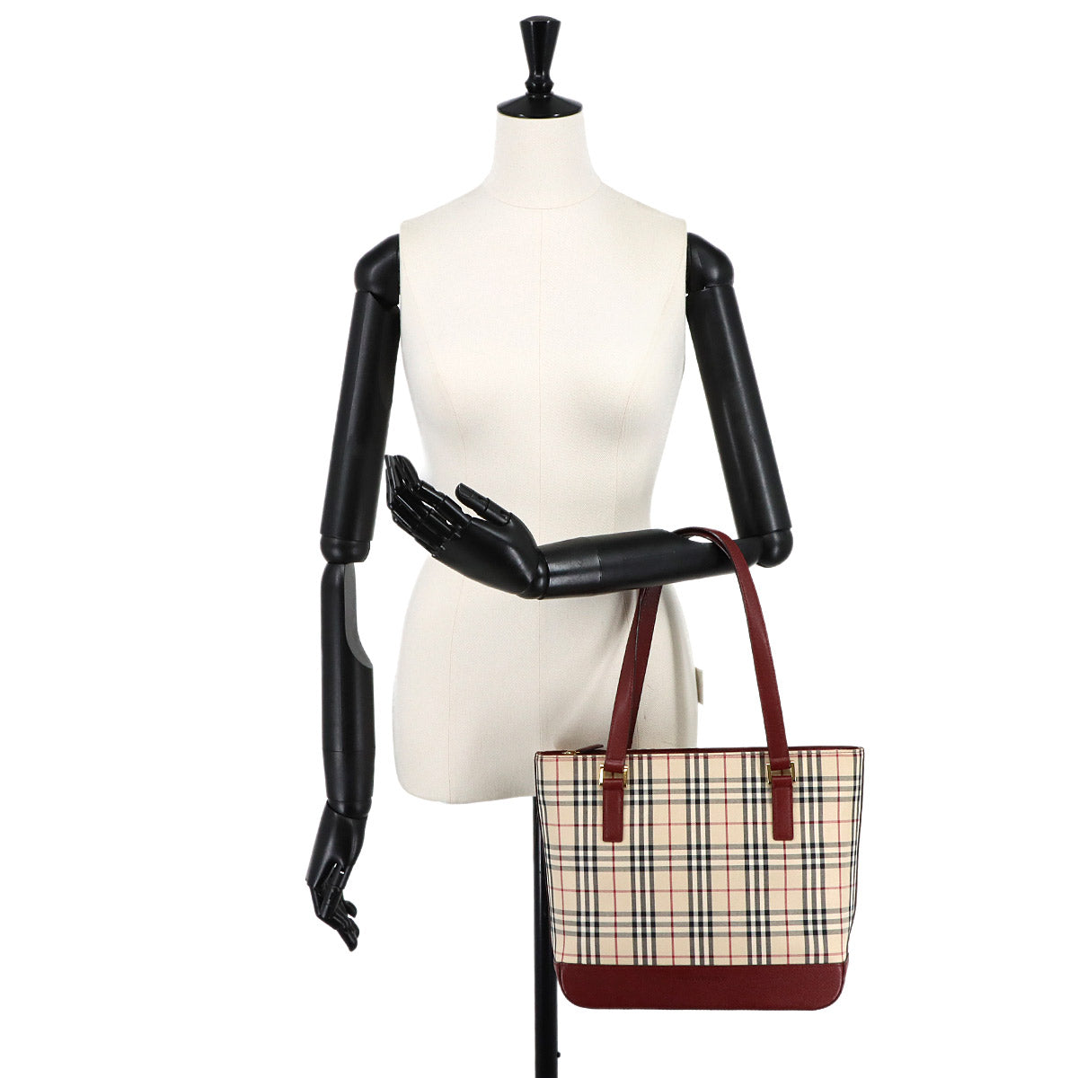Hand Bag Canvas Leather Beige Bordeaux Purse