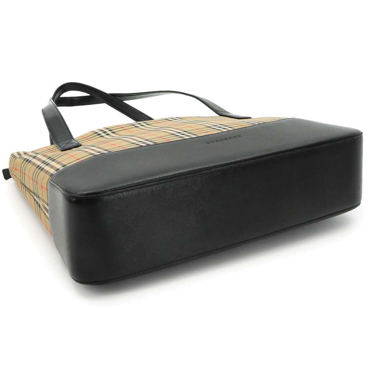 Plaid Small Tote Bag Canvas Leather Beige Black Haymarket