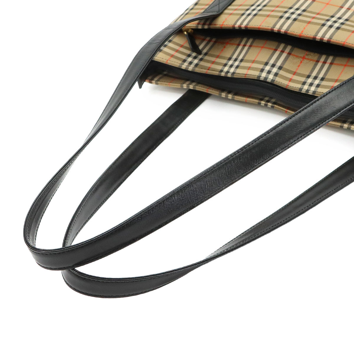 Plaid Small Tote Bag Canvas Leather Beige Black Haymarket