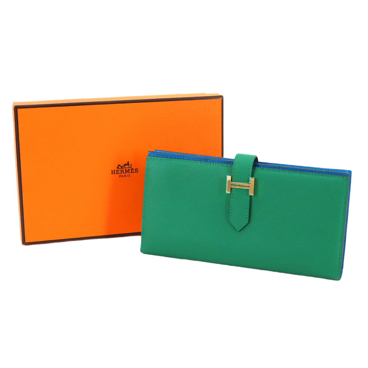 Bearn Soufflet Verso Long Wallet Epsom Vert Jade Bleu Zanzibar
