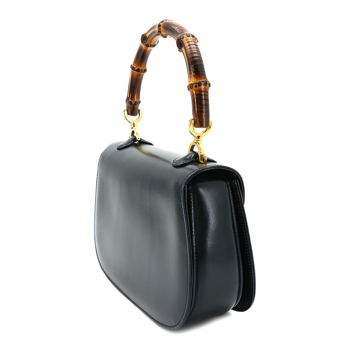 Bamboo 2way Hand Shoulder Bag Leather Navy 000 1010 0188