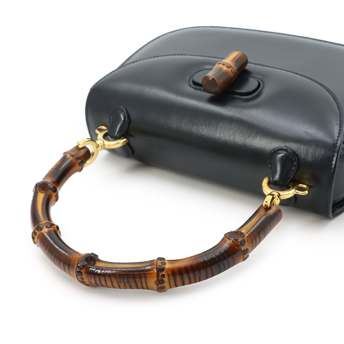 Bamboo 2way Hand Shoulder Bag Leather Navy 000 1010 0188