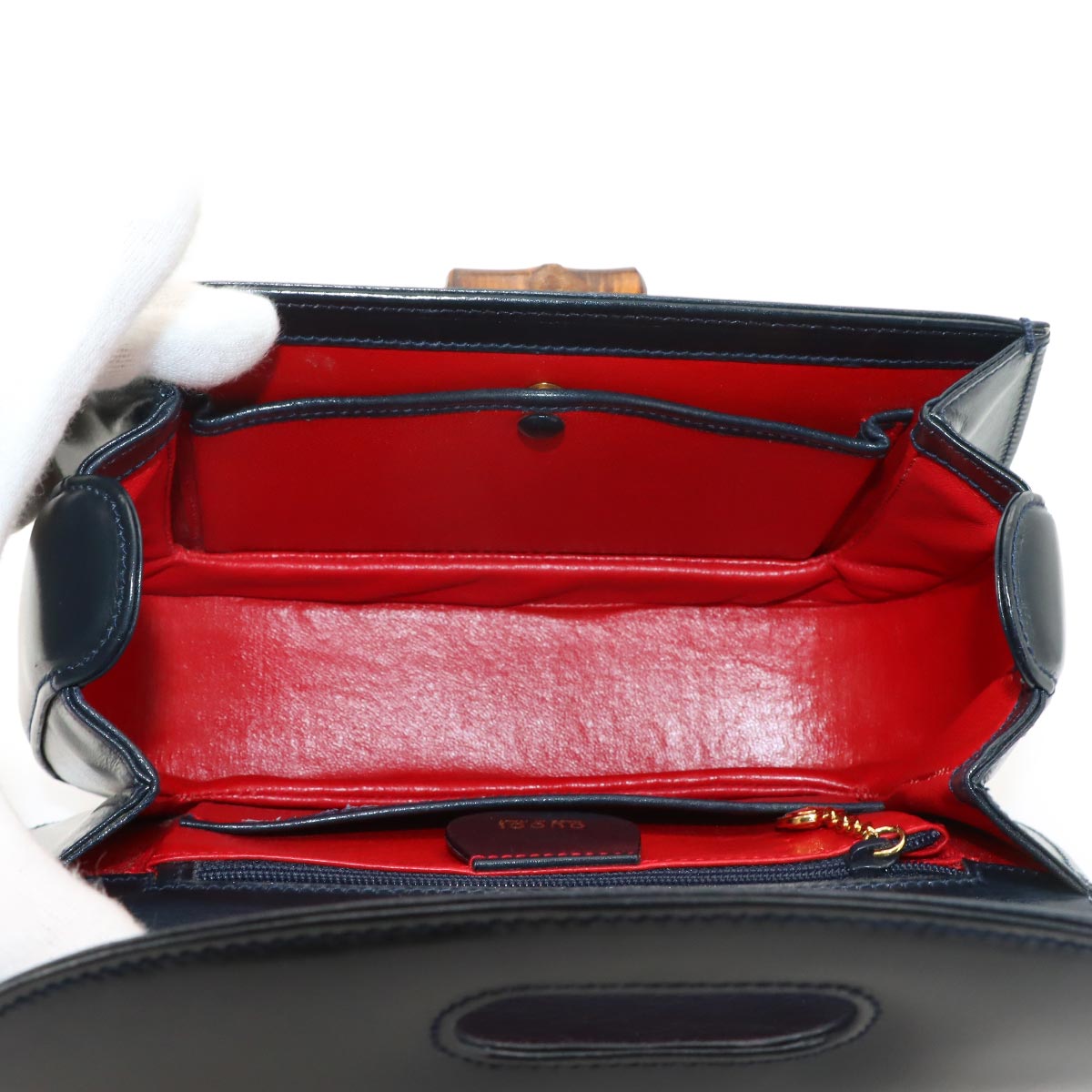 Bamboo 2way Hand Shoulder Bag Leather Navy 000 1010 0188