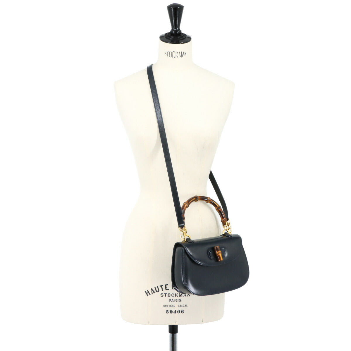 Bamboo 2way Hand Shoulder Bag Leather Navy 000 1010 0188