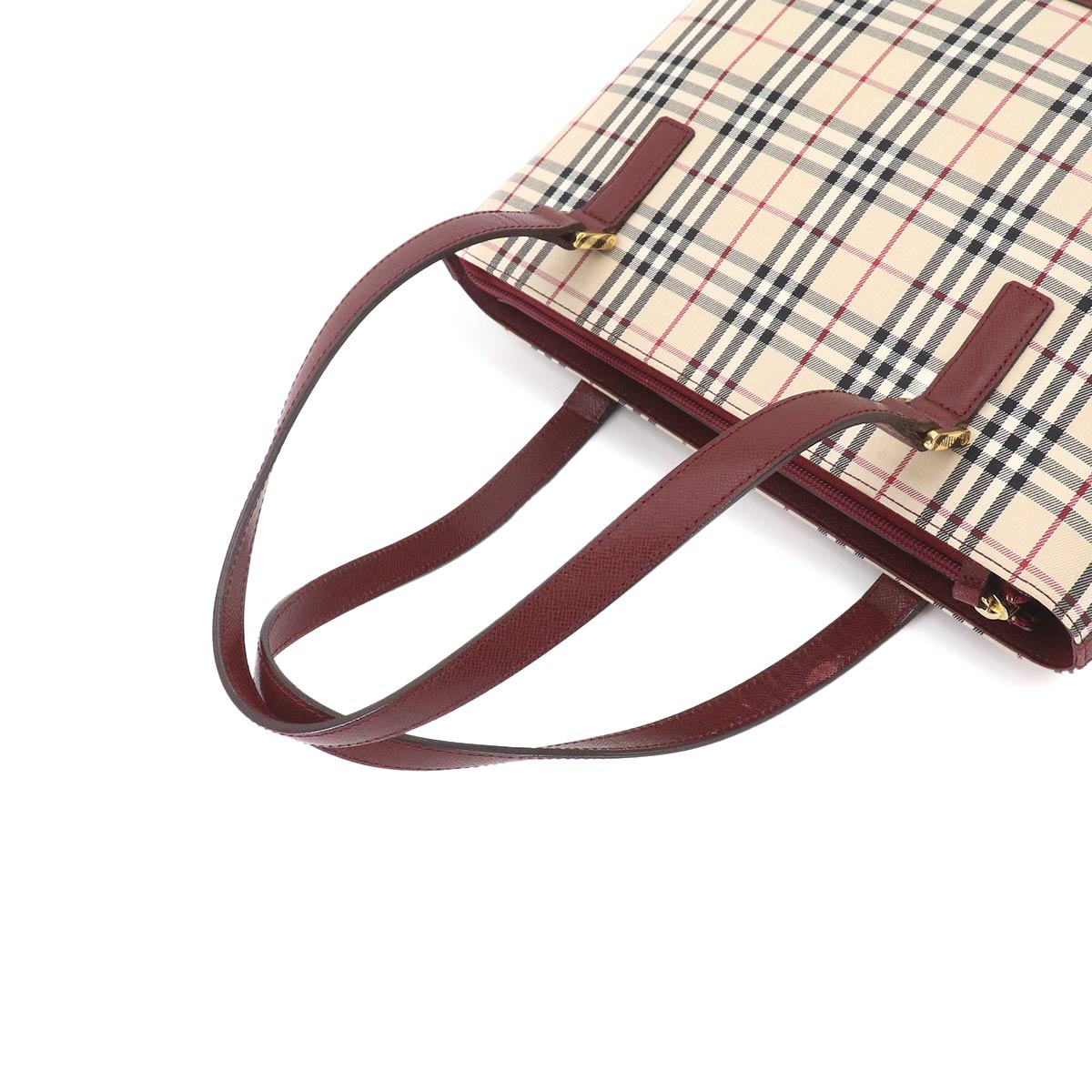 Plaid Hand Bag Canvas Leather Beige Bordeaux Purse