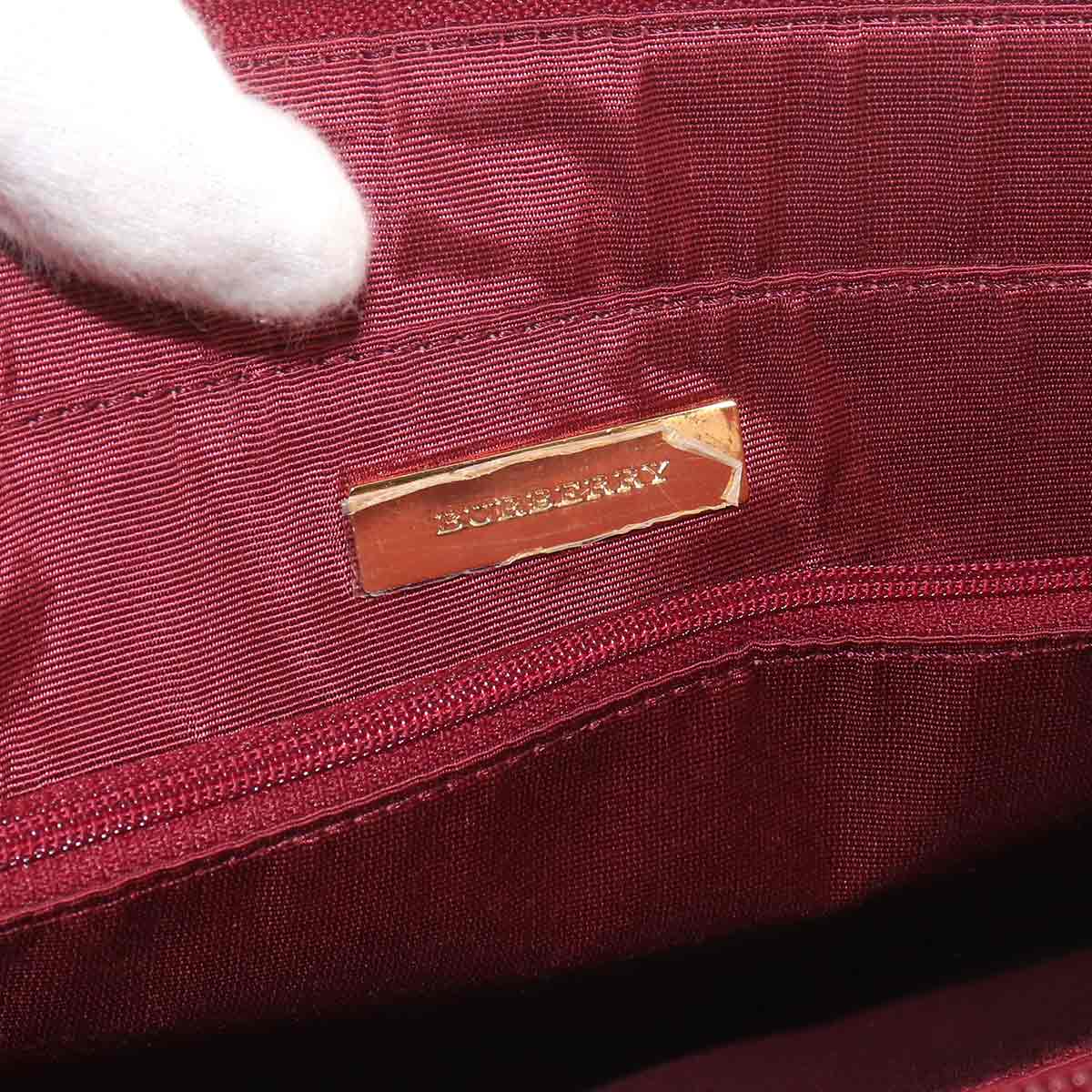 Plaid Hand Bag Canvas Leather Beige Bordeaux Purse