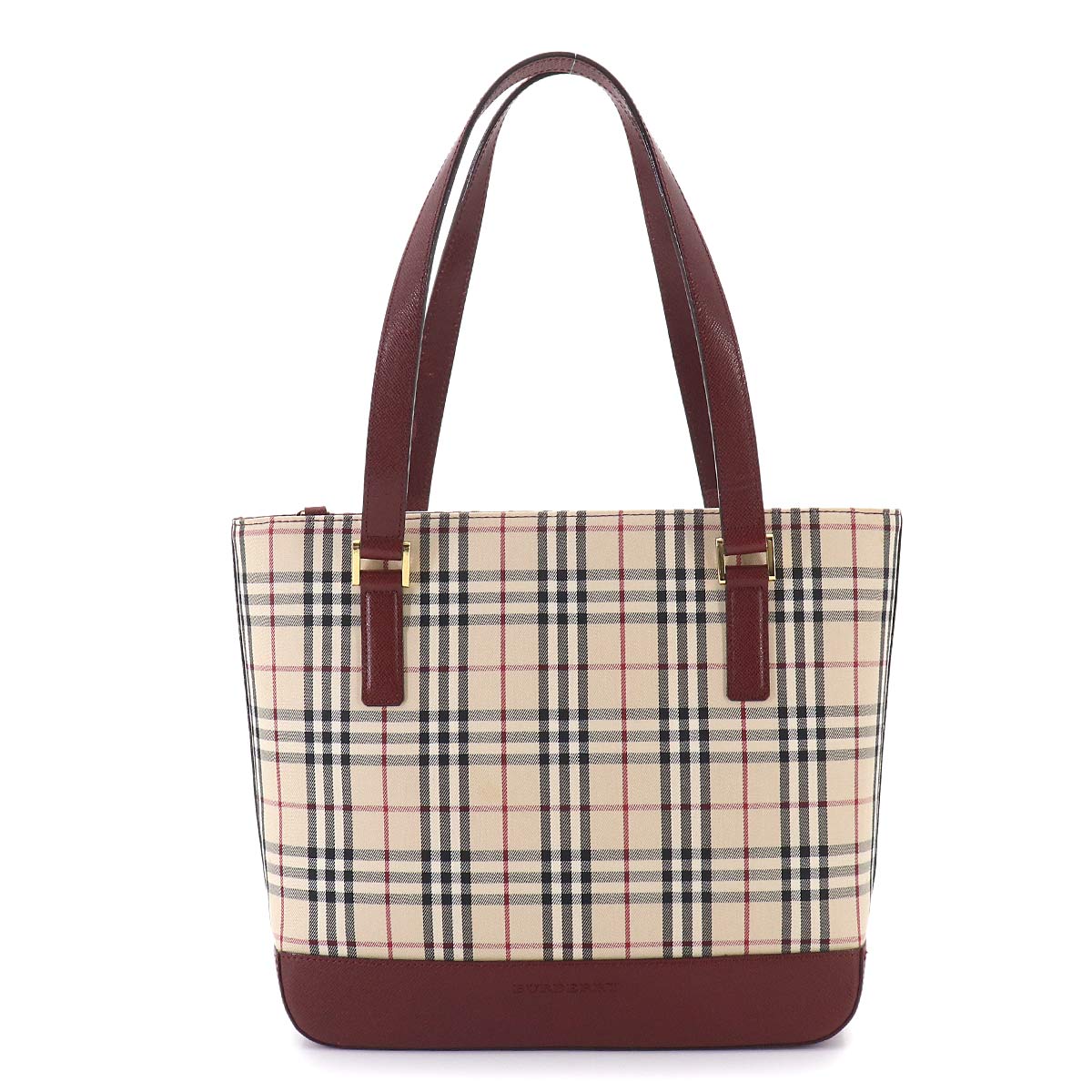 Plaid Hand Bag Canvas Leather Beige Bordeaux Purse