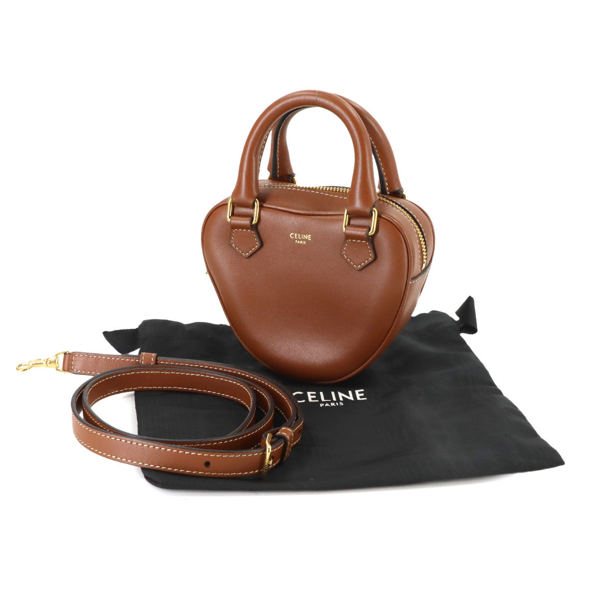 Medium Heart 2way Hand Shoulder Bag Leather Tan 198223 Brown