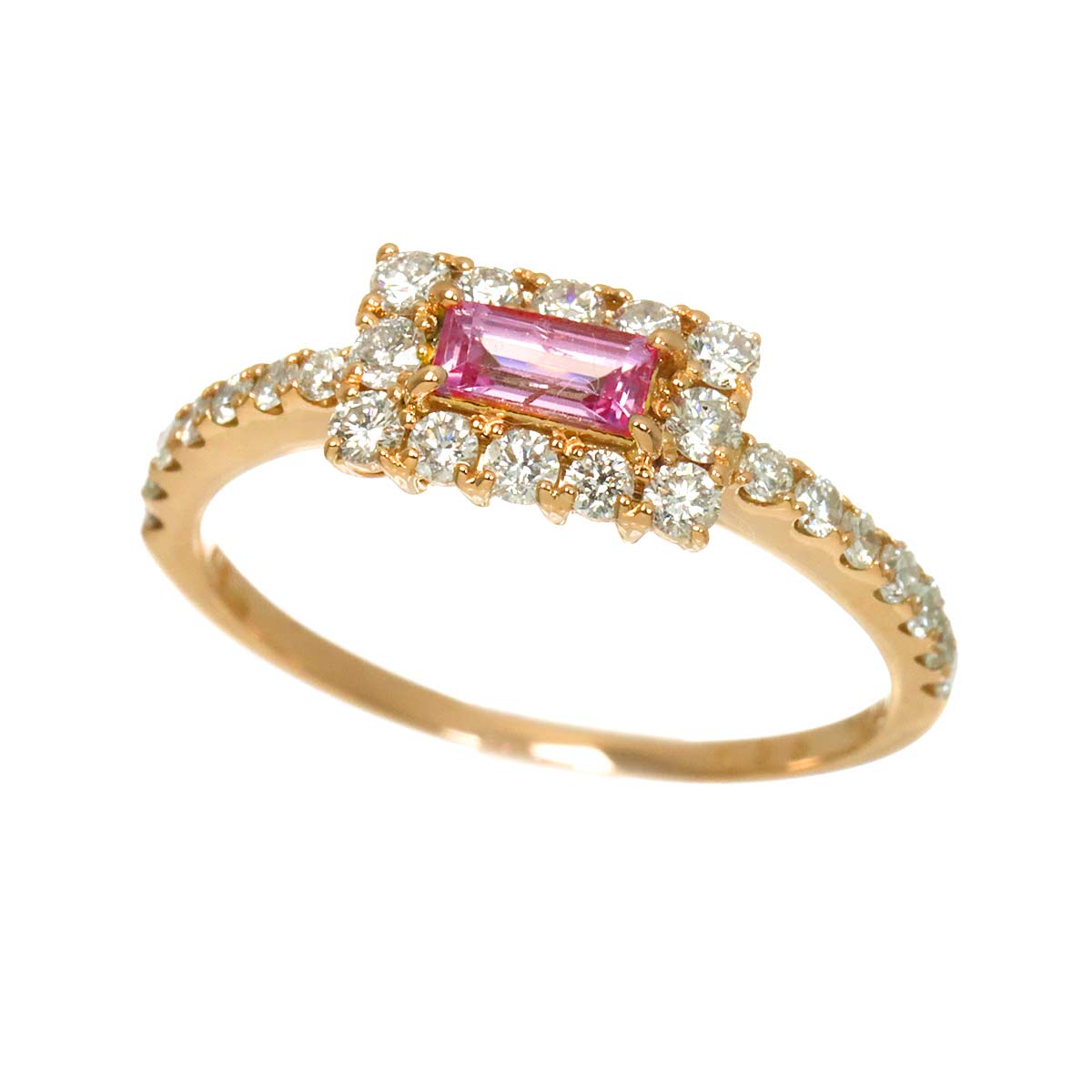 Sapphire 0.25ct Diamond 0.44ct Ring 18K PG Pink Gold 750 Size6(US)