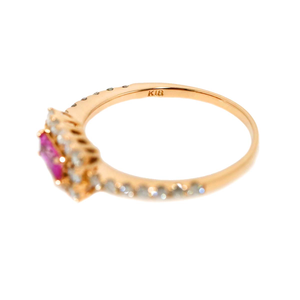 Sapphire 0.25ct Diamond 0.44ct Ring 18K PG Pink Gold 750 Size6(US)