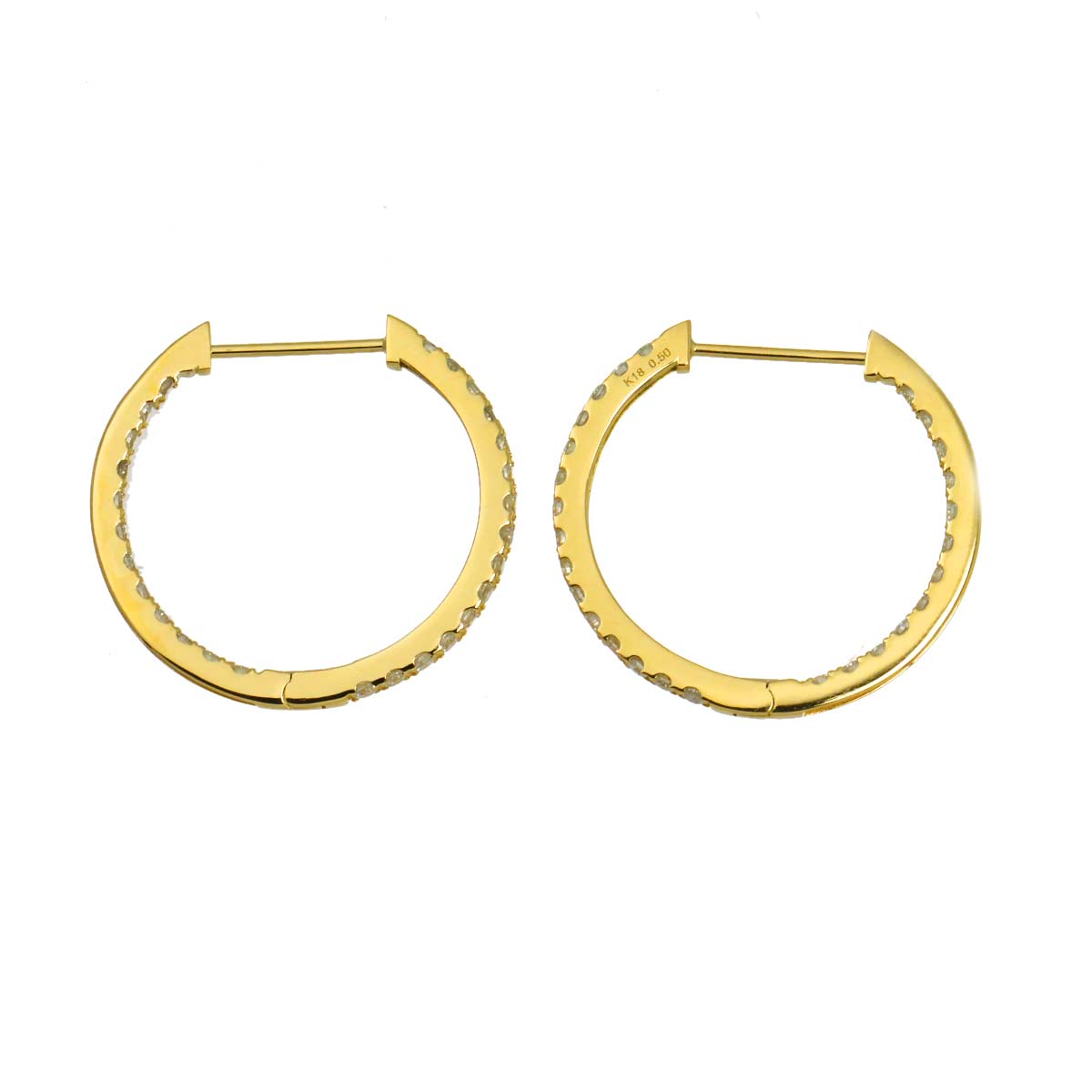 Diamond 0.50ct/0.50ct Earrings Pierced 18K YG Yellow Gold 750