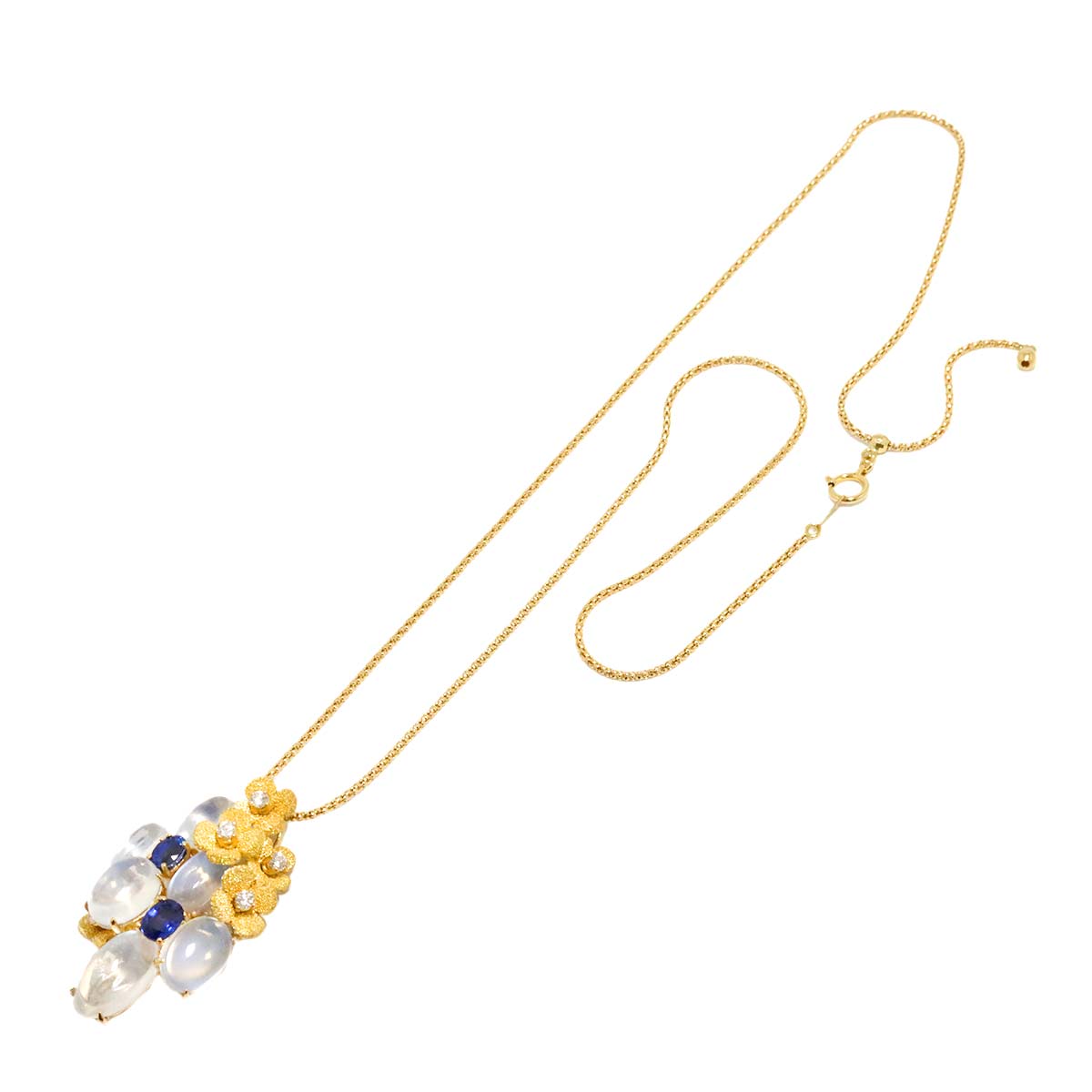 Moon Stone 14.50ct Sapphire Diamond Necklace 18K YG 750