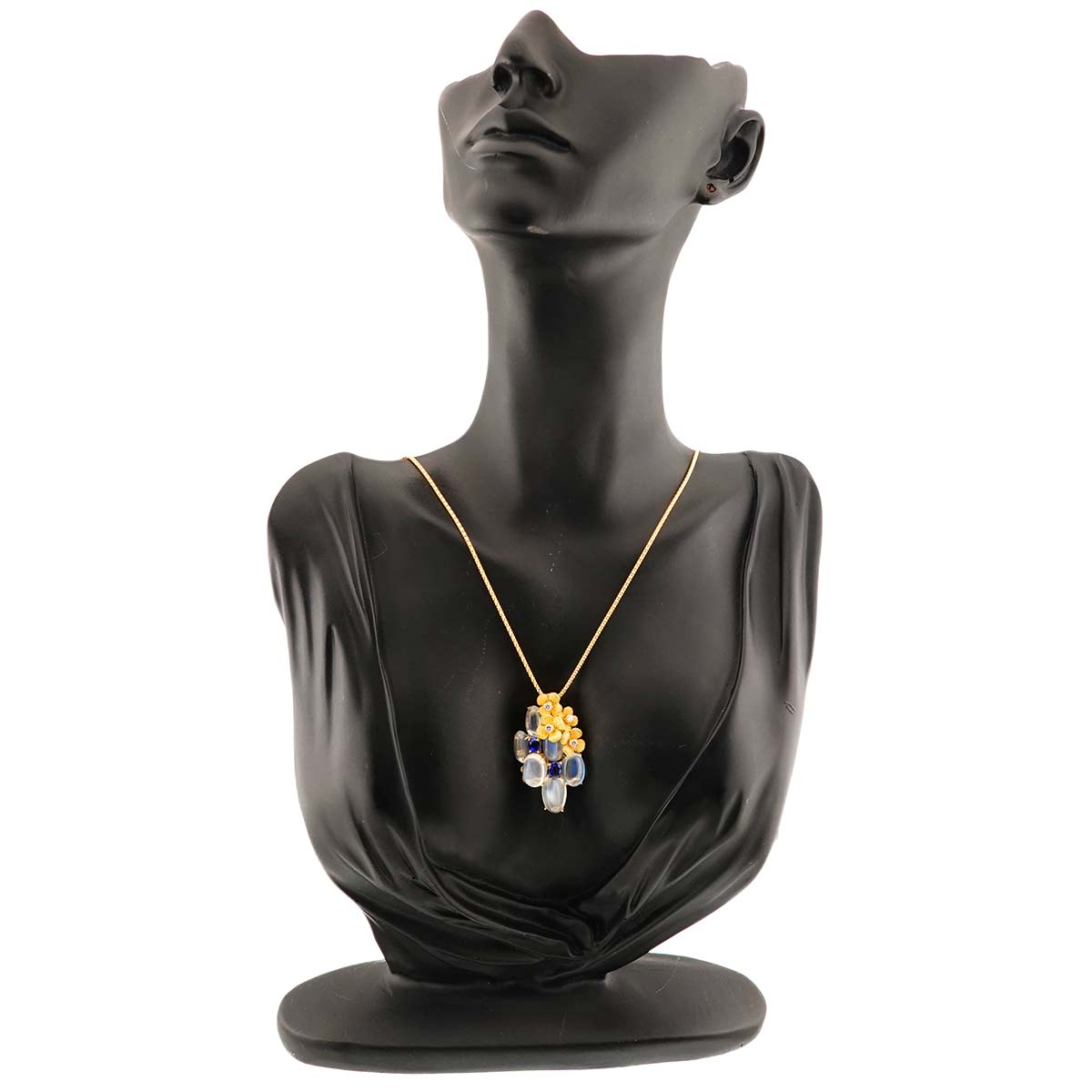 Moon Stone 14.50ct Sapphire Diamond Necklace 18K YG 750