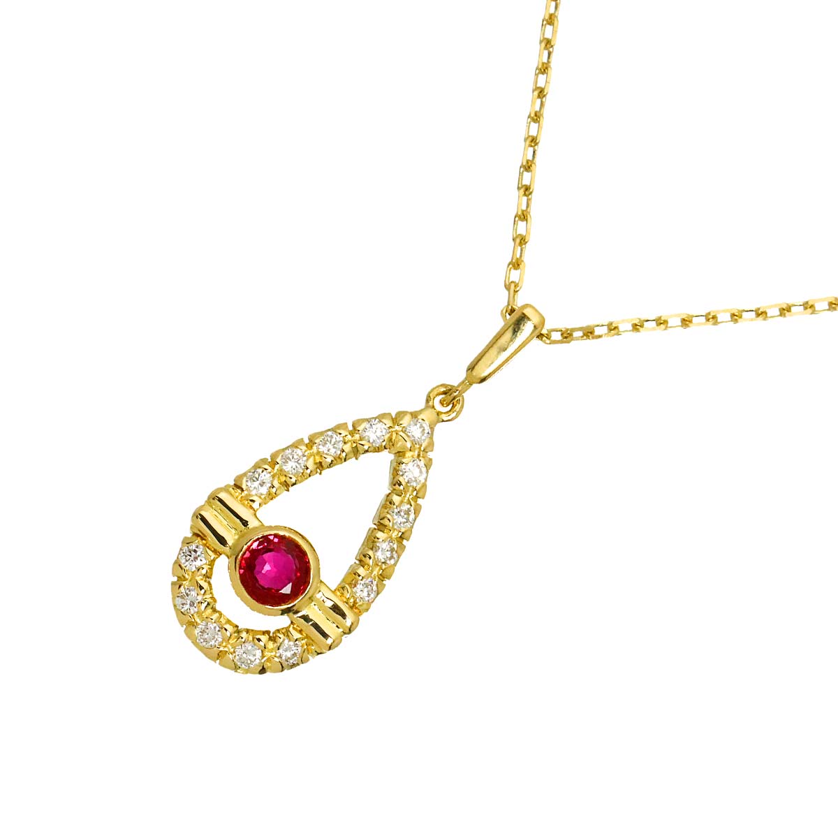 Ruby 0.22ct Diamond 0.18ct Necklace 18K Yellow Gold 750